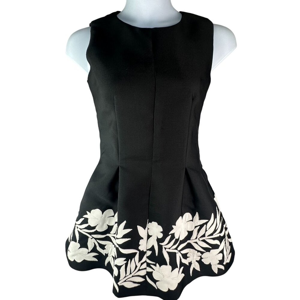 Designer Inspired Black MIni Dress With Floral Embroidery Size Large NWT $799